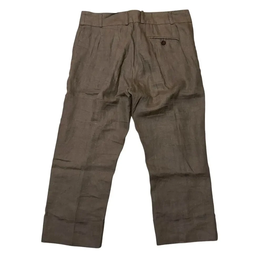 Olivier Strelli Flax Linen Capri Pants Cuffed Taupe Brown EUR 40 / 31